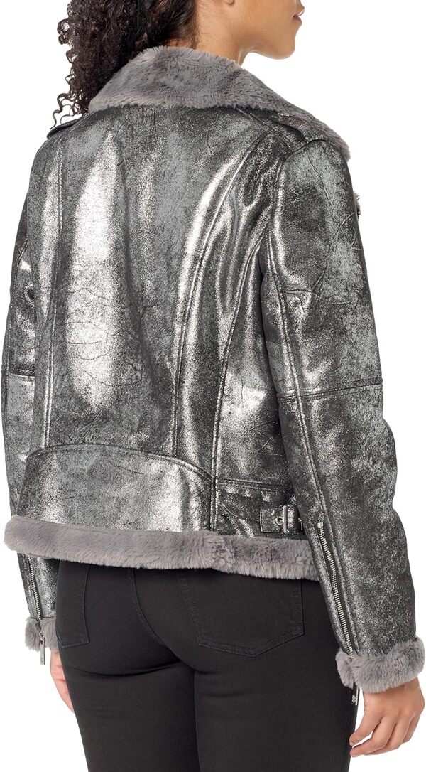 Tommy Hilfiger Moto Veste en Peau de Mouton métallique Femme