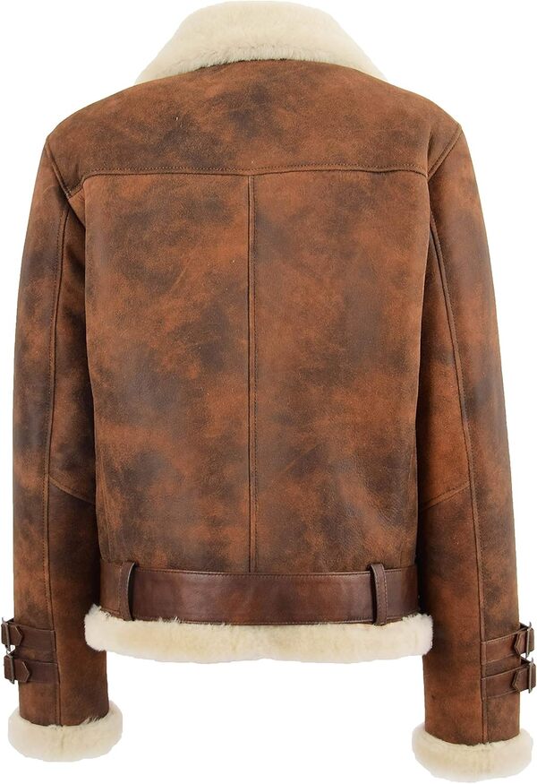 Femmes Peau de Mouton Véritable Veste de Vol Antique Marron Shearling Manteau Aviateur Willow