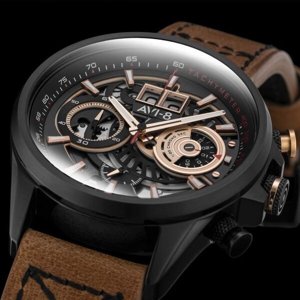 AVI-8 Hommes Analogique chronographe Montre avec Bracelet en Cuir AV-4065-03