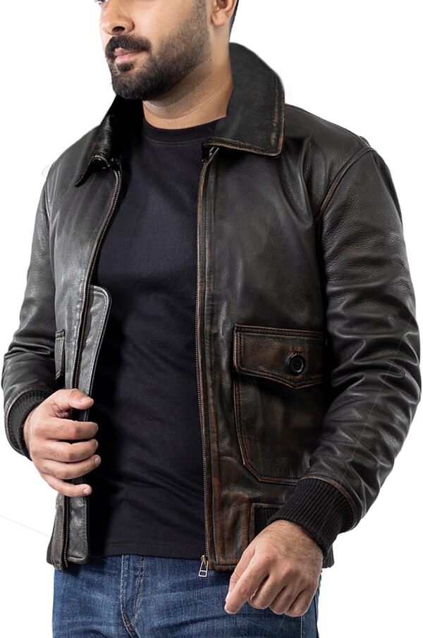 SHOP OF JACKETS LIMITED Veste aviateur en cuir véritable pour homme | avec col en fourrure synthétique amovible | Veste en cuir vieilli pour homme
