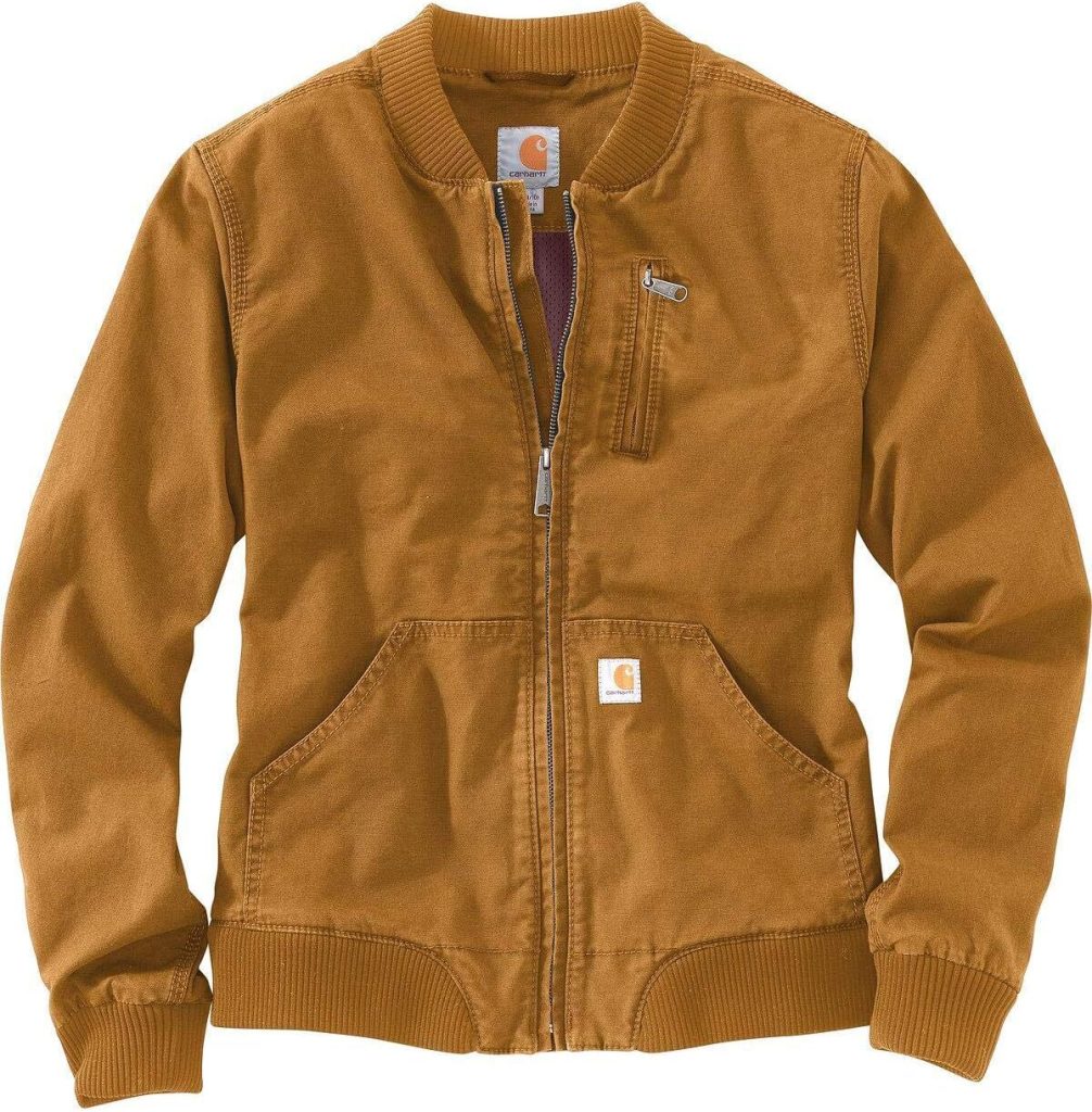 Test de la veste Carhartt Crawford Bomber Brown en XL pour femme