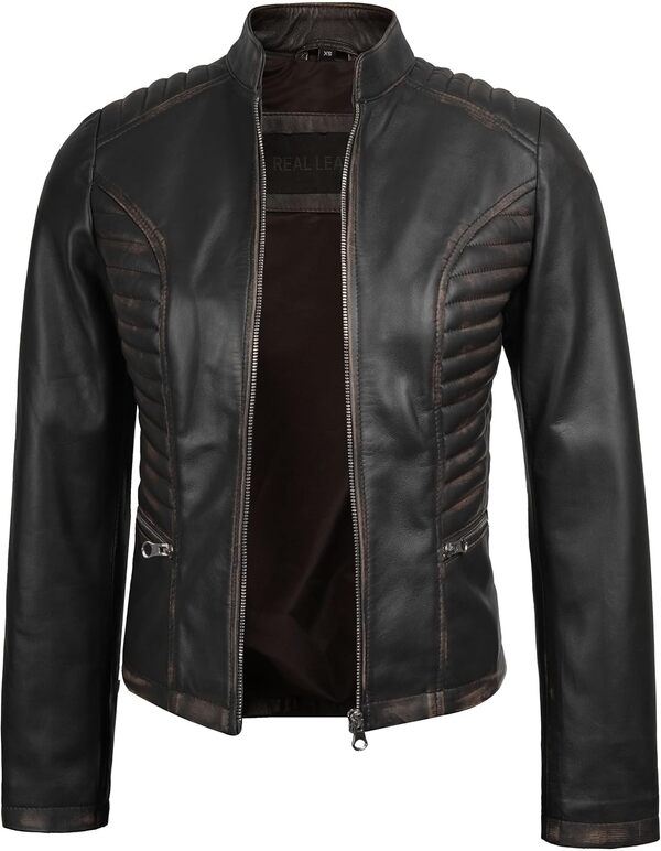 fjackets Blouson bomber en cuir véritable – Col montant décontracté avec capuche amovible