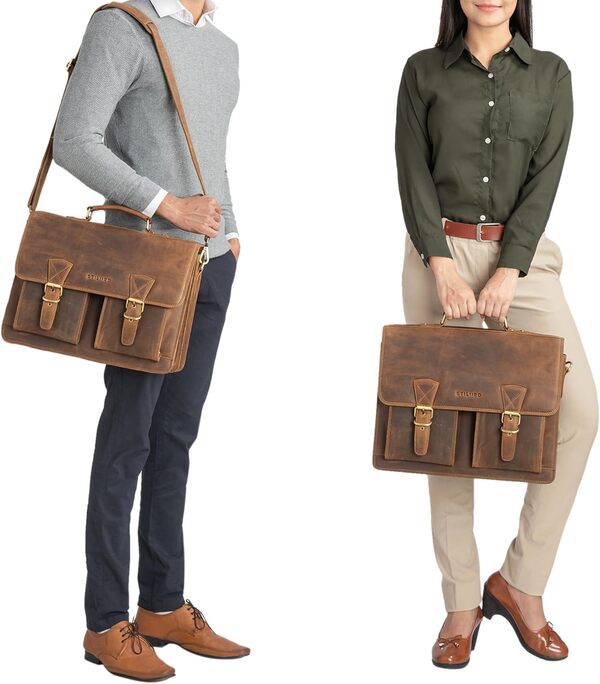 STILORD Jeffrey Cartable en Cuir Véritable – Grande Sacoche Enseignant Porte Document Hommes & Femmes – Sac d’Ordinateur 15,6 Pouces – Sac Bandoulière avec Fixation Trolley;Couleur:seppia - Marron