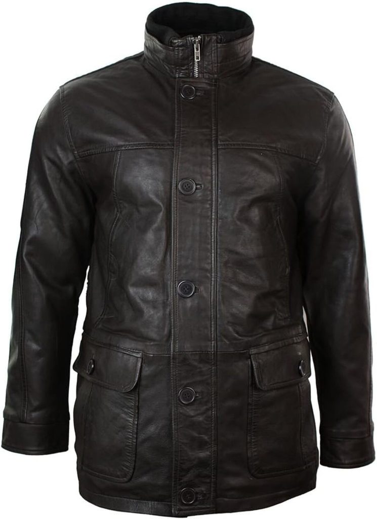 Test : veste style chasse et pêche safari en cuir véritable marron 3XL