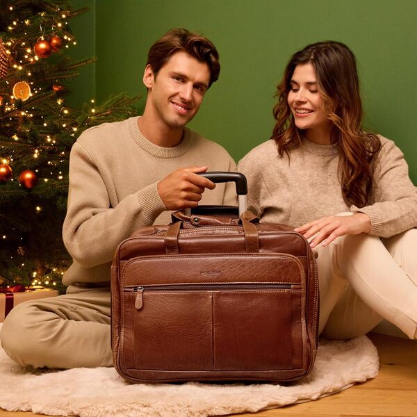 Gusti Trolley Cuir- Duncan Sac porte-documents Roulettes Affaires Cuir marron