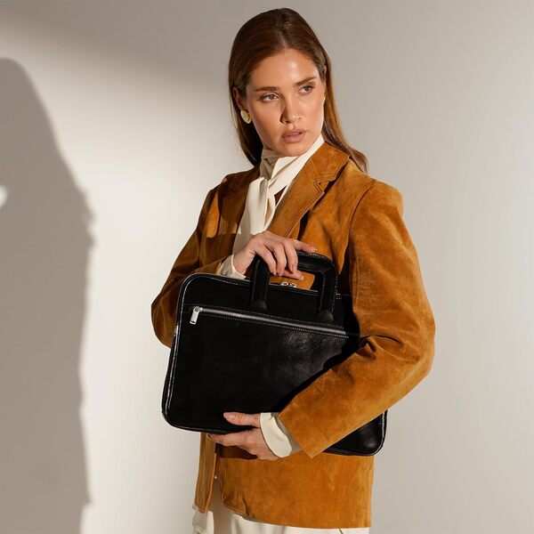 Time Resistance Mallette en Cuir Mince - Sac d'Ordinateur en Cuir Italien Fait à la Main - Sac pour Ordinateur Portable