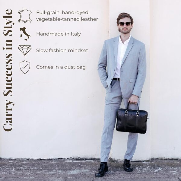 Time Resistance Sacoche en Cuir Italien Pleine Fleur Pour Ordinateur Portable et Documents (Noir)