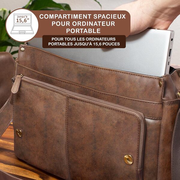 STILORD 'Marlon' Sac en Cuir pour Hommes Travail Université Sac de Bureau Vintage Bandoulière Sacoche d'Ordinateur Portable 15,6 Pouces