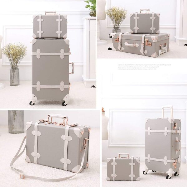 Unitravel Lot de 2 valises vintage avec roulettes, gris, Suitcase XL(71cm-55L) + 2nd bag 30cm