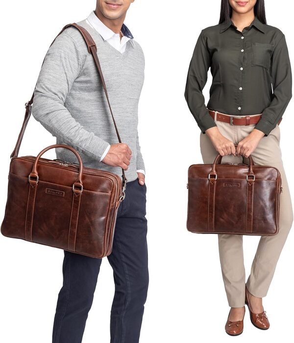 STILORD 'Caleb' Sacoche Ordinateur Portable 16 Pouces Cuir Vintage Sac bandoulière Femmes Sac Hommes Sac Affaires Porte-Documents, Couleur:Sonora - Cognac