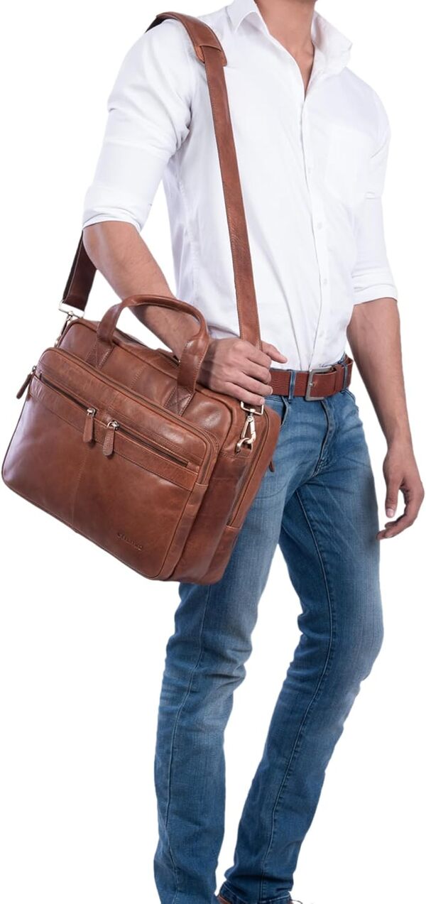 STILORD 'Explorer' Sac Professeur Cuir Homme Femme - Grand Cartable Vintage en Cuir Véritable avec Bandoulière Séparateurs & Compartiment Ordinateur - Sacs Travail