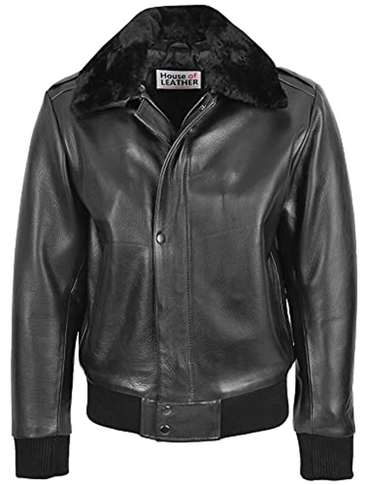 Avis : blouson aviateur en cuir avec col amovible de couleur noire, taille S