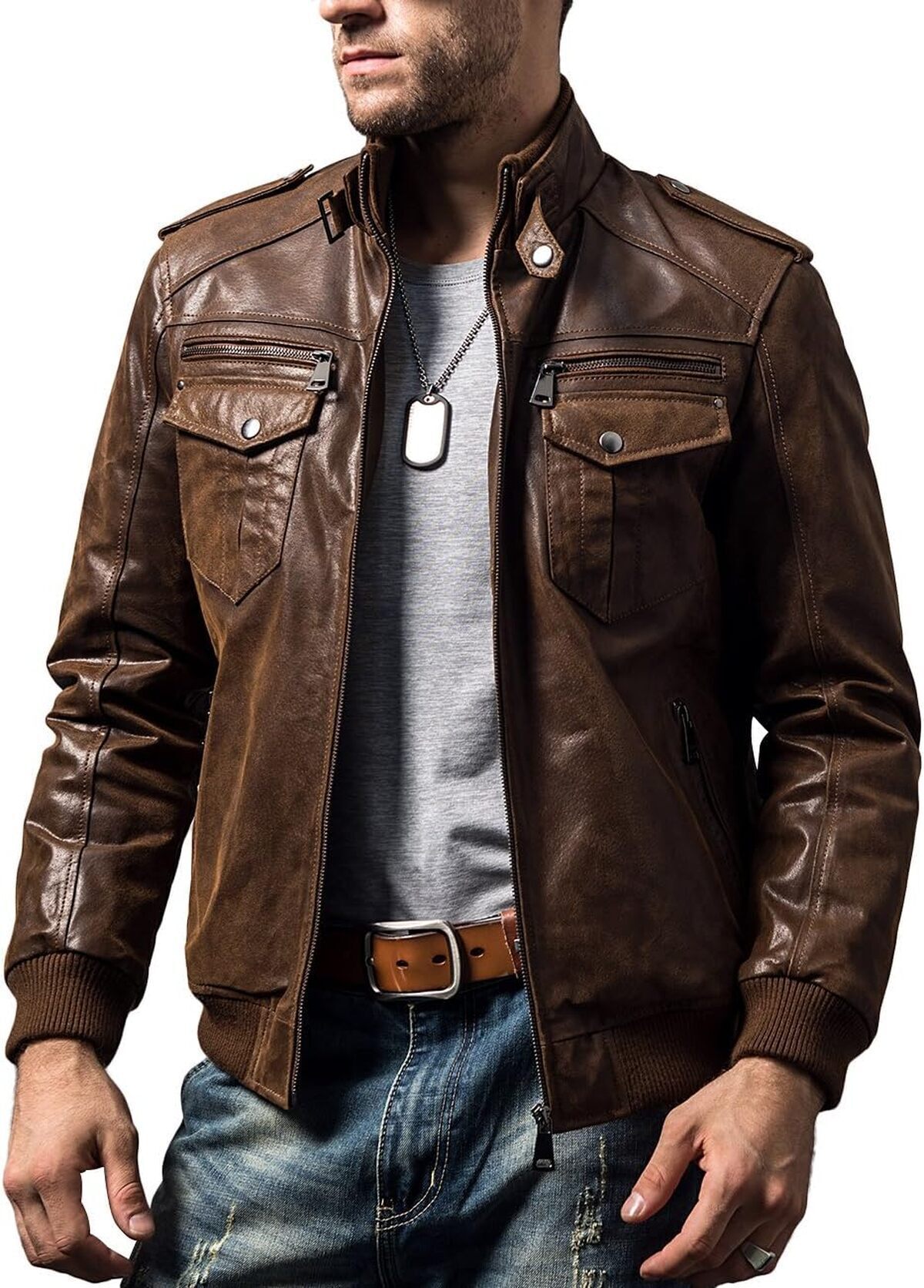 Test de la veste FLAVOR en cuir marron rétro pour homme